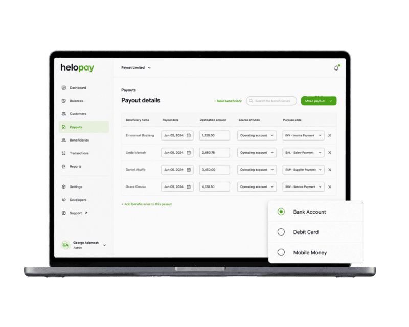 Helopay payout dashboard